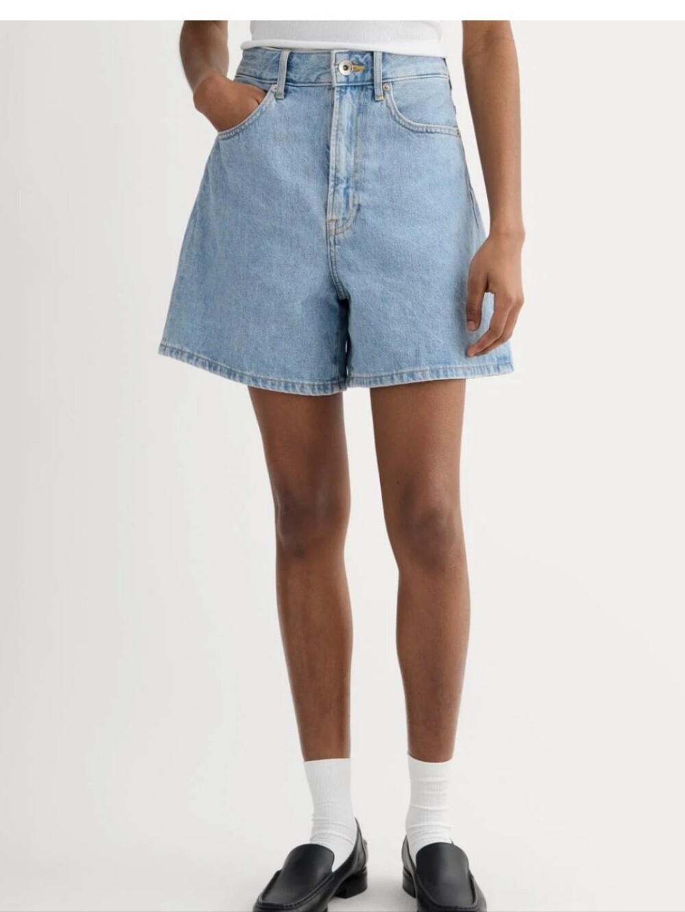 Everlane The A-Line Denim Short In Light Indigo Size 31 - Picture 3 of 13